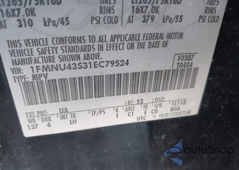 2001 Ford Excursion Limited from USA, damaged, VIN 1FMNU43S31EC79524